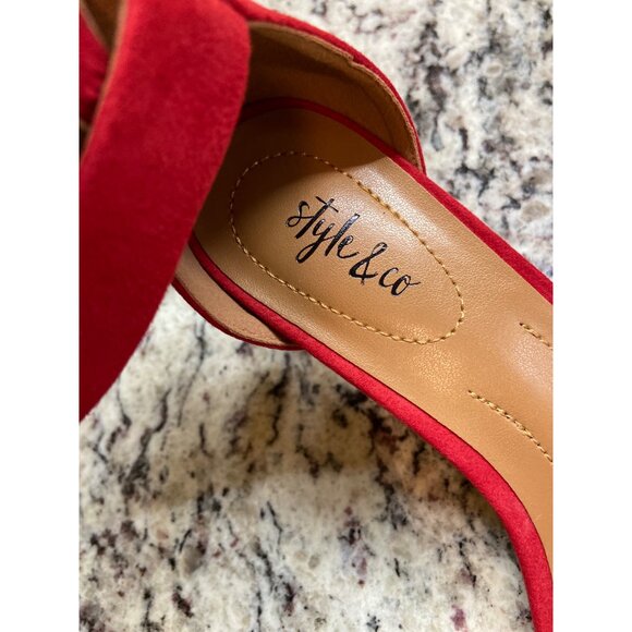 Style & Co  Ankle Strap Heels 7W Red Suede Paycee Block Sandals Date Night - Picture 4 of 8